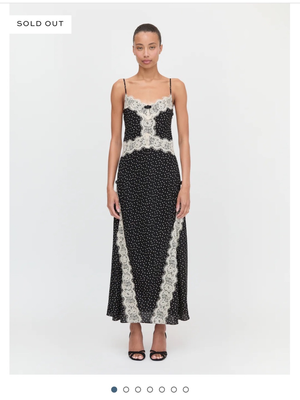Hill House Black Polka Dot Maxi Slip Dress with Cream Lace Trim